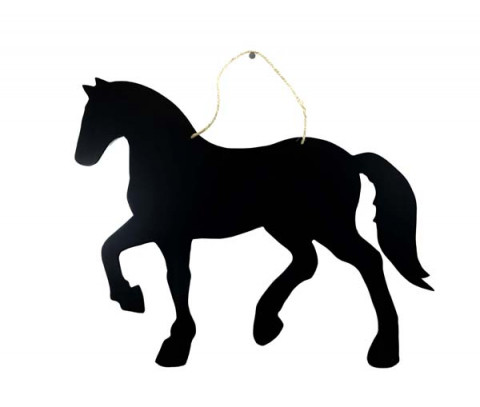 BLACK WOODEN CHALKBAORD HORSE WITH JUTE ROPE