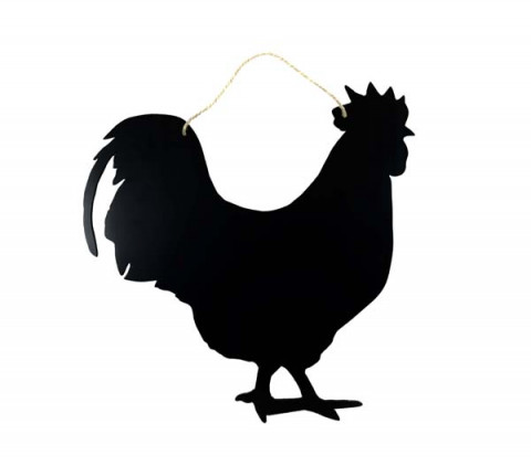 BLACK WOODEN CHALKBAORD ROOSTER WITH JUTE ROPE
