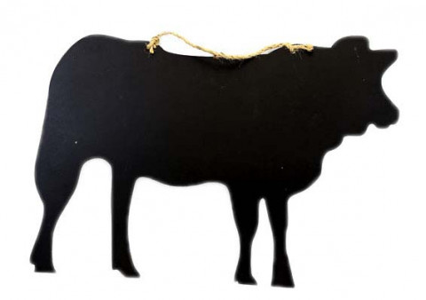 BLACK WOODEN CHALKBAORD COW WITH JUTE ROPE