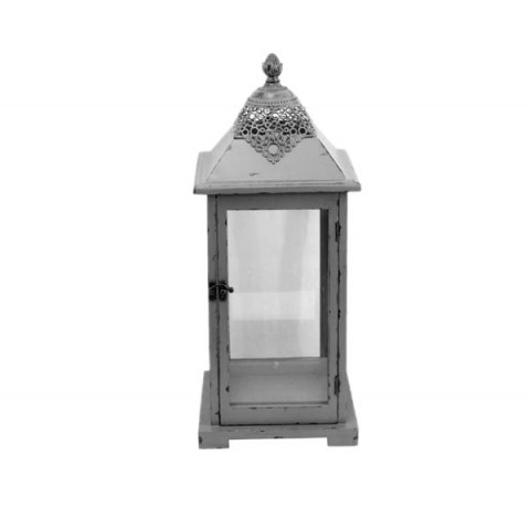 FLAT GRAY WOODEN CANDLE LANTERN WITH GLASS DOORS 9.25"X22.5"