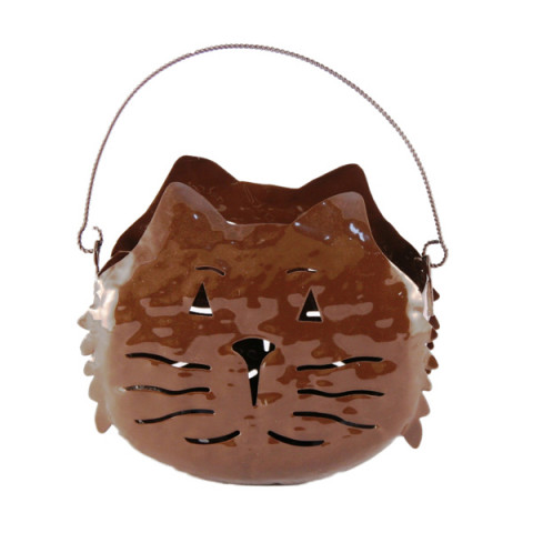 BROWN CAT CANDLE HOLDER 6.5"Lx3.25"Wx5"H