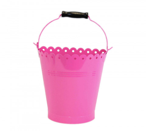 FUSHIA ENAMEL. HALF PAIL 8 1/2X 15H WITH HANDLE