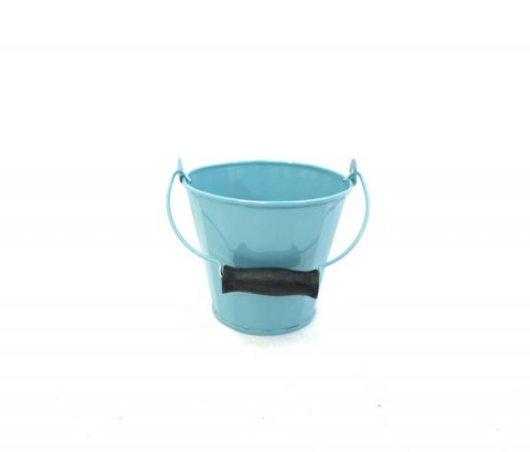 ROUND AQUA PAIL WITH WOODEN HANDLE 5"X8.25"