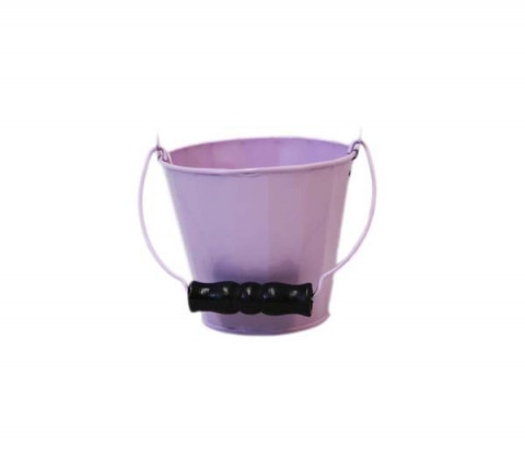 ROUND LILAC PAIL WITH WOODEN HANDLE 5"X8.25"