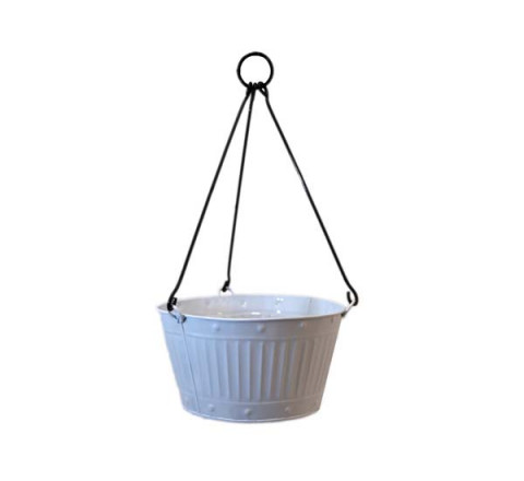 MEDIUM WHITE HANGING PLANTER 14"X14"X24.5"