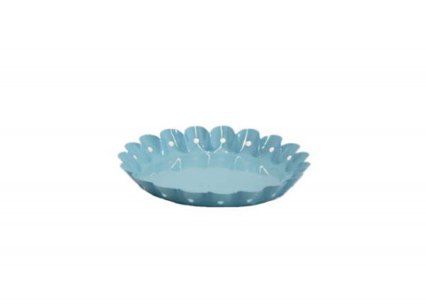 SCALLOPED AQUA ENAMEL ROUND TRAY 8.5LX8.5WX1H