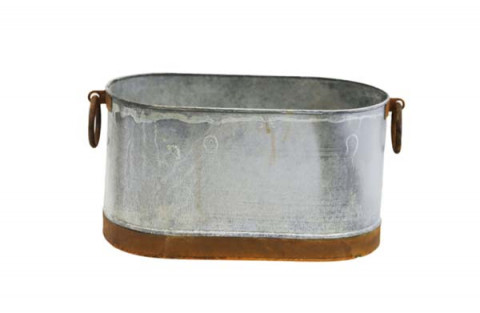 LARGE. GRAY ZINC WASH OVAL BUCKET 13.5"x6.75"H