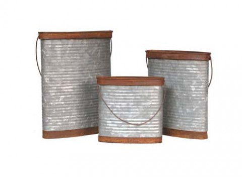ZINC TWO TONE OVAL BUCKETS SET OF 3