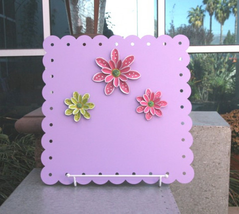 LARGE FLAT ENAMEL LAVENDER SCALLOPED NOTE BOARD WITH STAND