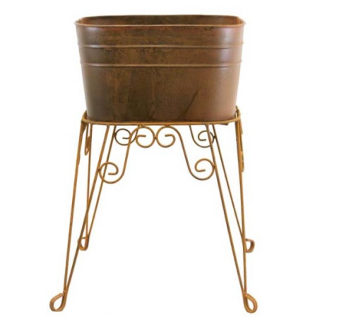 SMALL RUSTY WASH TUB WITH STAND