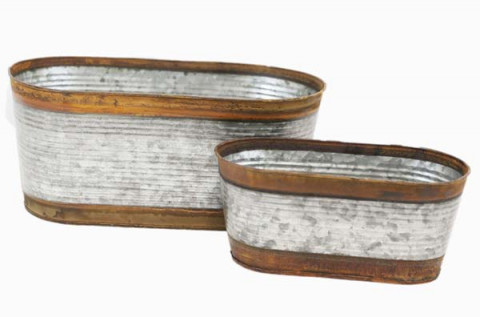ZINC TWO TONE WINDOW PLANTERS SET OF 2