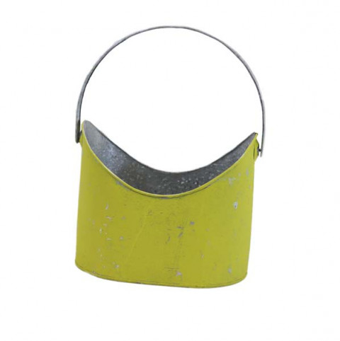 LIME GREEN DISTRESSED OVAL FLOWER BUCKET