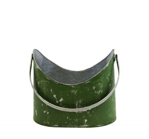 MOSS GREEN DISTRESSED OVAL FLOWER BUCKET