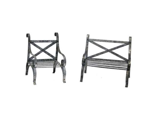 GRAY ZINC MINI GARDEN BENCHES SET OF 2