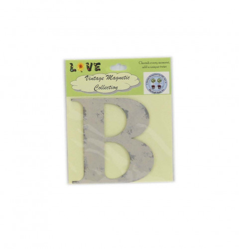 DISTRESSED WHITE SMALL MAGNETIC LETTER "B" 3.5"H