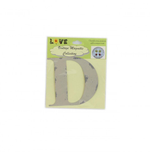 DISTRESSED WHITE SMALL MAGNETIC LETTER "D" 3.5"H