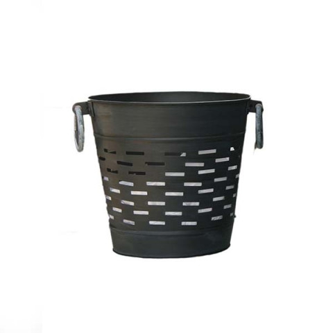 ANTIQUE BLACK SMALL ROUND OLIVE BUCKET WITH SIDE HANDLES