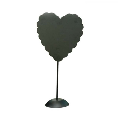 BLACK SCALLOPED HEART MAGNETIC & CHALK BOARD WITH STAND