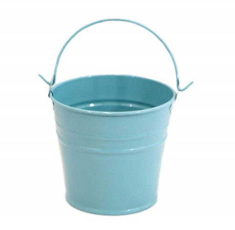 AQUA ENAMEL LARGE PAIL 9"WX7.5"H 6.5"BOTTOM