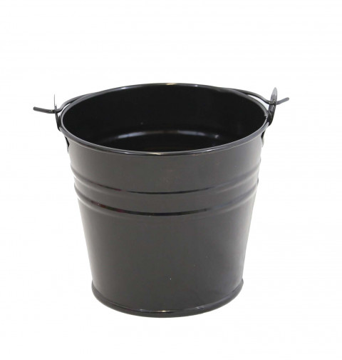 BLACK ENAMEL LARGE PAIL 9"WX7.5"H 6.5"BOTTOM