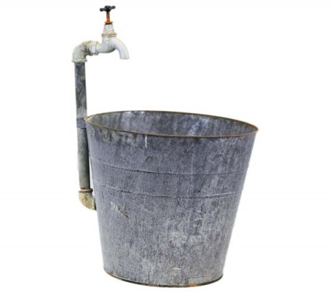 GRAY ZINC FOUNTAIN/PLANTER WITH WATER FAUCET (NO PUMP)