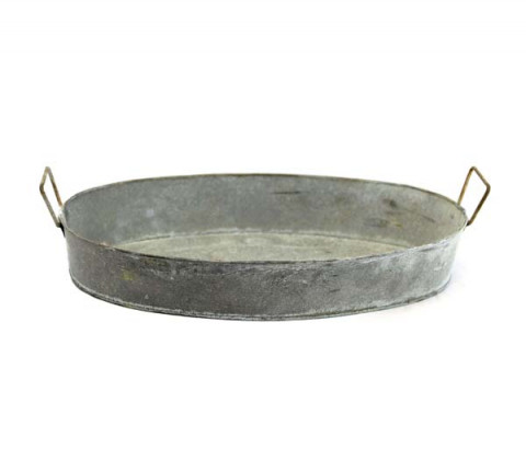 LARGE GRAY ZINC OVAL SERVING TRAY