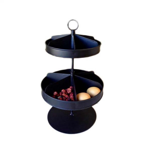 FLAT BLACK TWO TIERED ROTATING SERVING TRAY