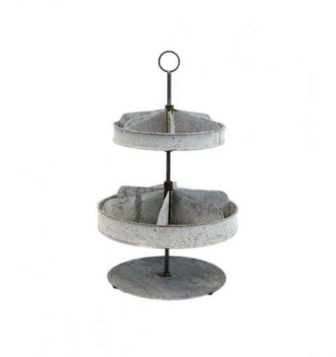 GRAY ZINC TWO TIERED ROTATING SERVING TRAY