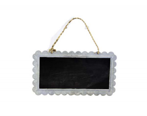GRAY ZINC HANGING SCALLOPED CHALKBOARD WITH ROPE