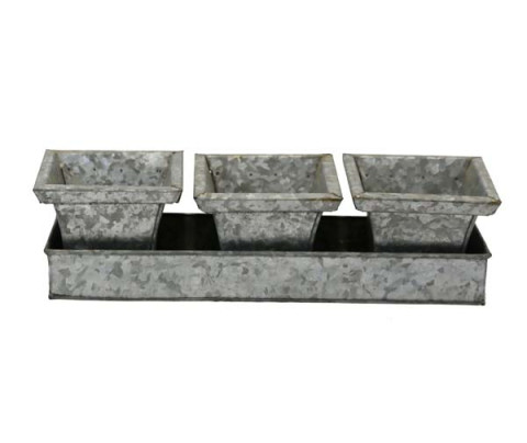 GALVANIZED THREE SQ. PLANTERS WITH TRAY  4"Hx5.5"W