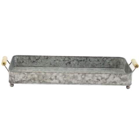 WEATHERED LOOK RECTANGULAR SERVING TRAY WITH WOODEN HANDLES