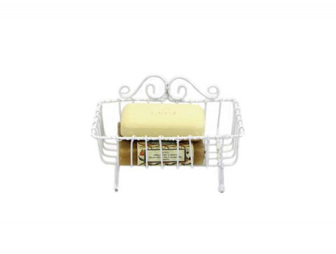 WHITE ENAMEL WIRE SOAP BASKET