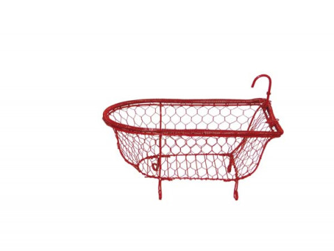 HANDMADE RED WIRE TUB 11"Lx6"Wx8"H
