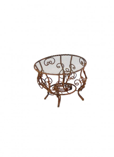 RUSTY MINI 2 LAYER ROUND WIRE TABLE WITH WAVY LEGS