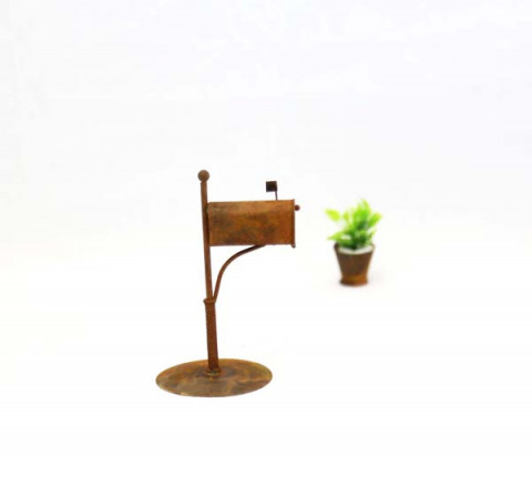 RUSTY MINI MAIL BOX ON STAND