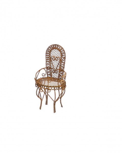 RUSTY MINI ROUND WIRE CHAIR WITH ARM RESTS AND HIGH BACK