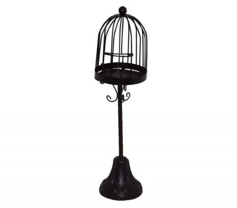 BLACK WIRE BIRD HOUSE ON STAND