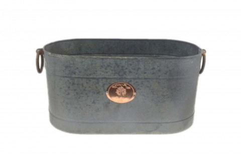 EXTRA LARGE GRAY ZINC OVAL BUCKET WITH COPPER PLAQUE