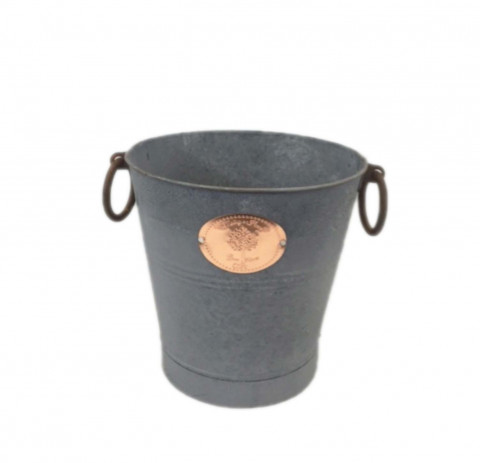 GRAY ZINC BUCKET WITH COPPER PLAQUE