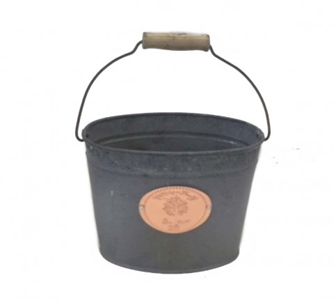 GRAY ZINC OVAL BUCKET WITH COPPER PLAQUE 