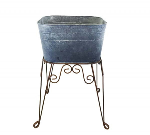 SMALL GRAY ZINC TUB WITH STAND