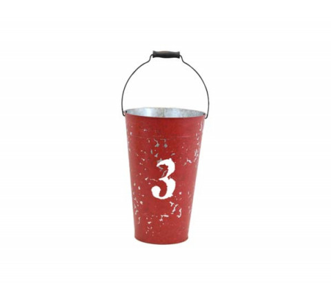 13"H  RED SILK SCREEN PAIL WITH NUMBER 3