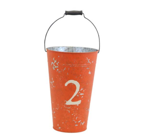 LARGE ORANGE SILK SCREEN PAIL WITH NUMBER "2"  15"H