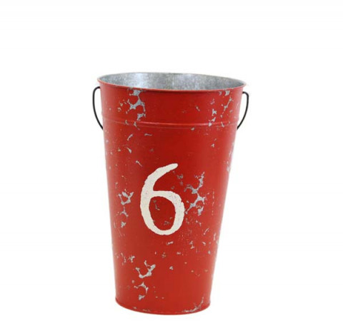 15" H RED SILK SCREEN PAIL WITH NUMBER 6