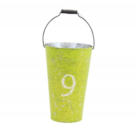 15"H LIME GREEN SILK SCREEN PAIL WITH NUMBER 9