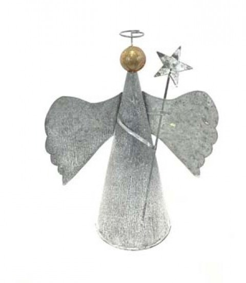 LARGE GRAY ZINC ANGEL WITH WOODEN HEAD