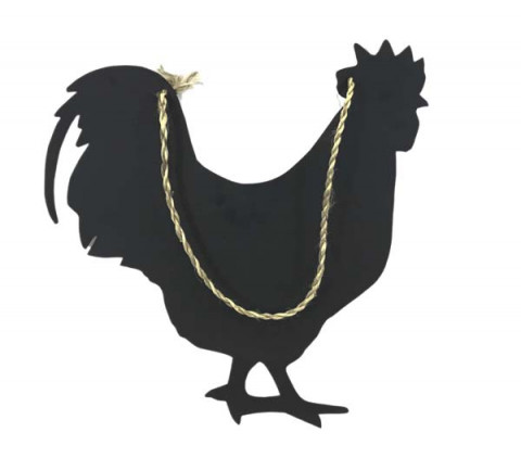 LARGE FLAT BLACK ROOSTER WITH JUTE ROPE