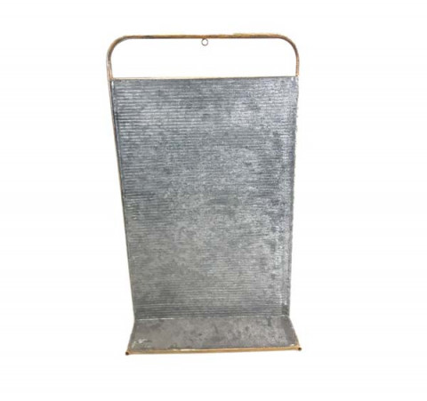 GRAY ZINC AND RUSTY VINTAGE WASHBOARD WITH SHELF