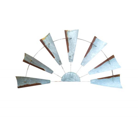 24" RUSTY ZINC HALF WIND MILL DECOR 24"X11.5"X1.75"