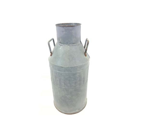 15" GRAY ZINC MILK CAN WITH RUSTY HANDLES